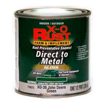 X-O Rust Brush-On Enamel, Gloss Finish, Grass Green, Matches John Deere Green, 1/2-Pint - 776573